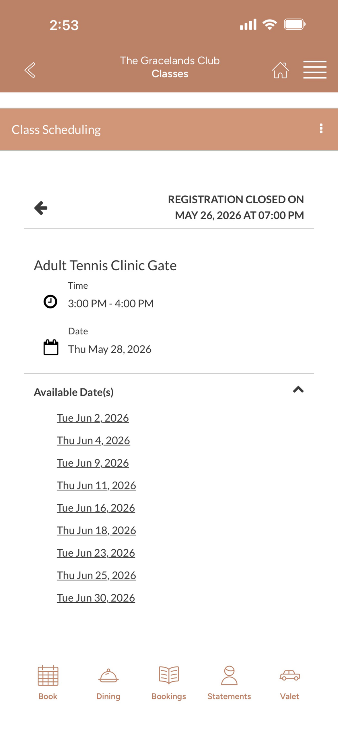 Classes screen