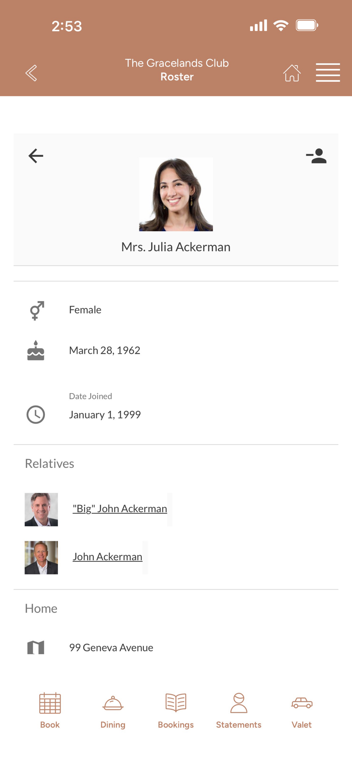 Member roster screen