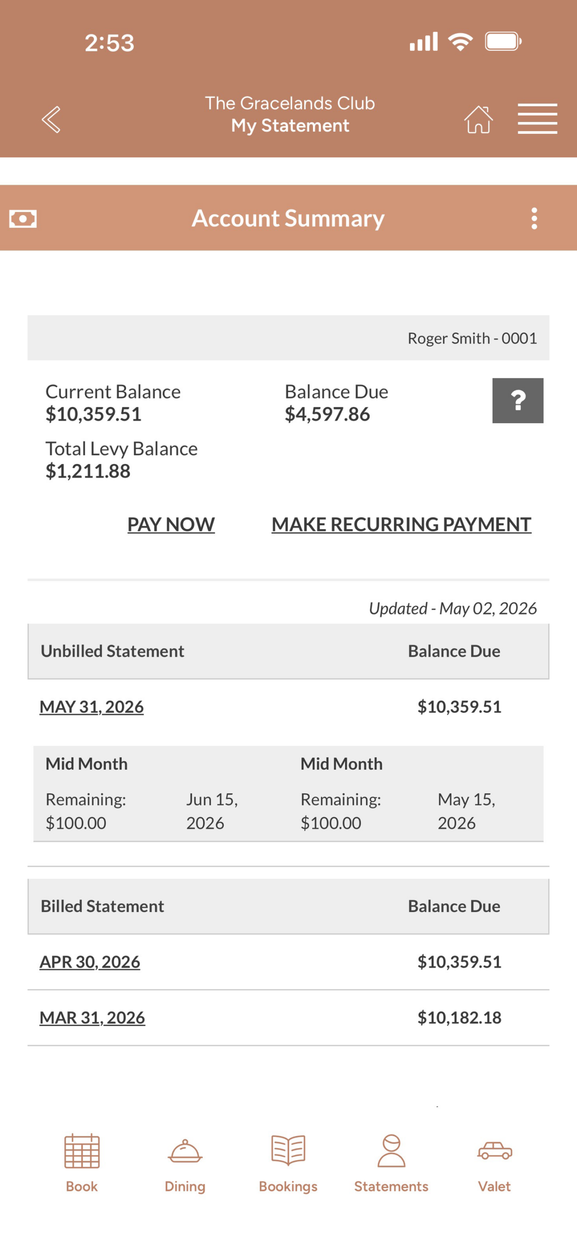 Statements screen